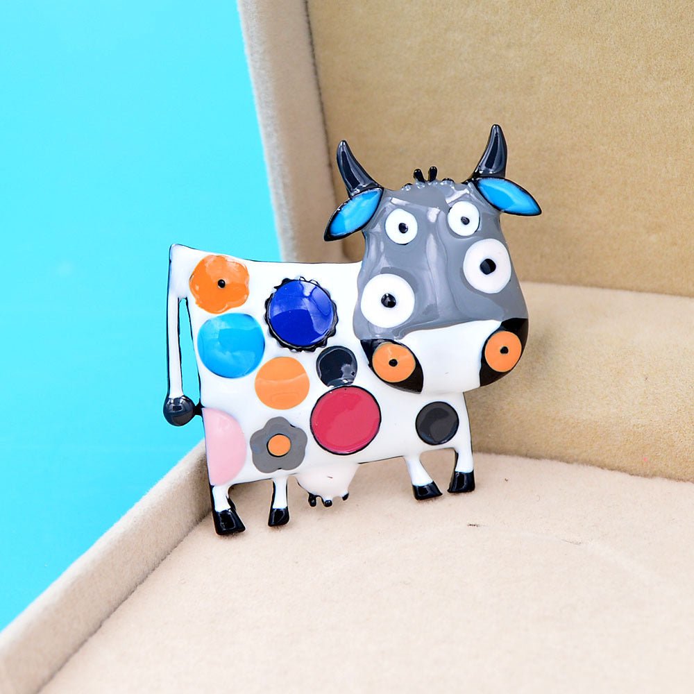 Animal Zodiac Cartoon Cow Brooch Alloy Painting Oil Clothing Accessories Pin - Broochs- Brooch - Broochs -