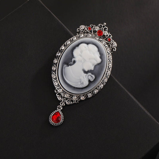 Brooch Women's Coat Accessories Rhinestone Retro Beauty Head Brooch Water Drop Pendant - Broochs- Brooch - Broochs -