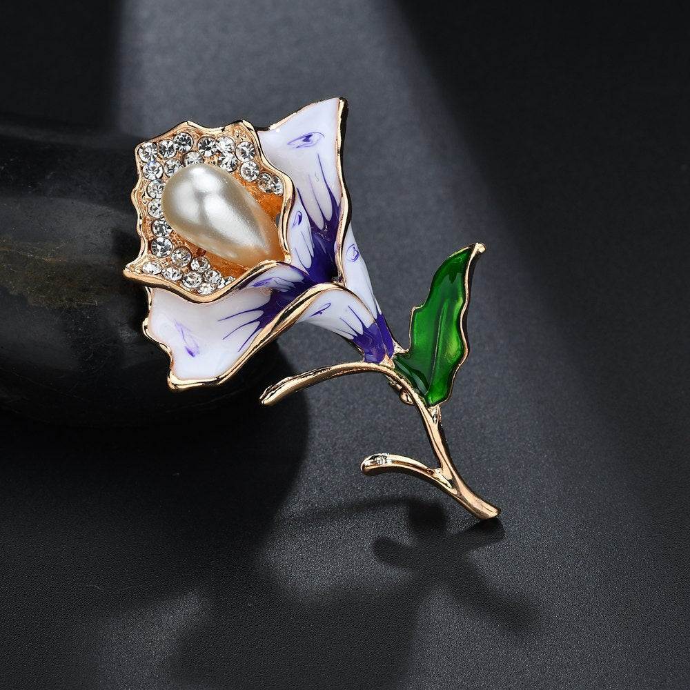 Elegant Flower Pearl Painting Oil Brooch Fashion All-match Alloy Chest Ornament - Broochs- Brooch - Broochs -