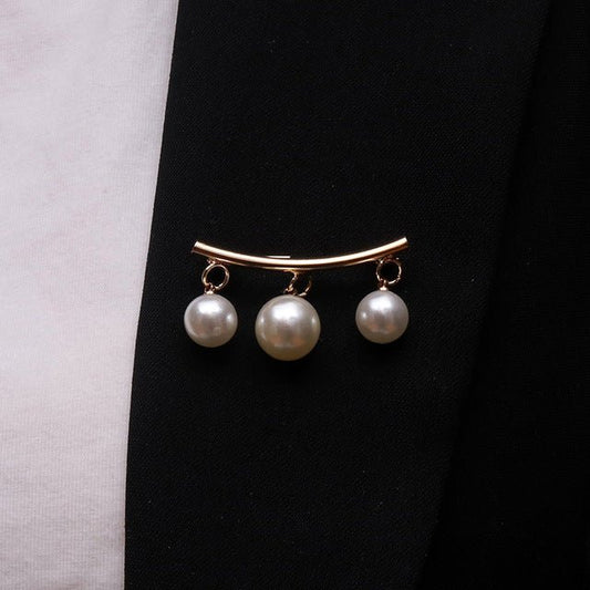 Fashion Pearl Fixed Strap Charm Safety Pin Brooch Sweater Cardigan Clip Chain Brooches Jewelry Wholesale - Broochs- Brooch - Broochs -