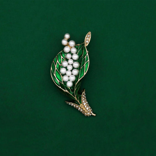 Fashionable Trendy Plant And Pearl Brooch In Alloy And Enamel - Broochs- Brooch - Broochs -