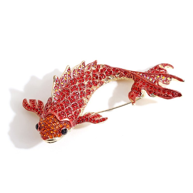 Red Koi Rhinestone Brooch Coat Suit Carp Festival Brooch - Broochs- Brooch - Broochs -