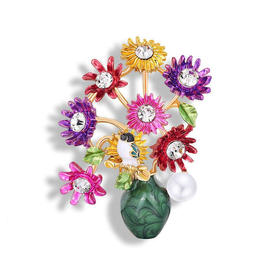 Vase Flower Arrangement Painted Brooch - Broochs- Brooch - Broochs -