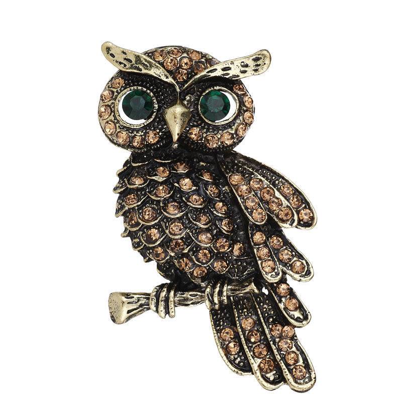Crystal owl brooch with rhinestones
