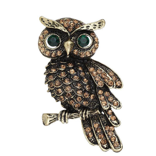 Crystal owl brooch with rhinestones
