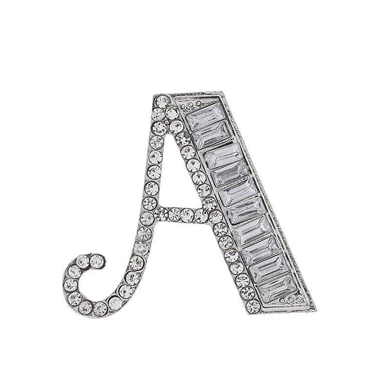 26 English Letters Crystal Brooch Suit Corsage Pin Badge - Broochs- Brooch - Broochs -