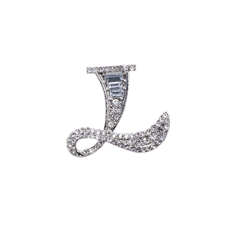 26 English Letters Crystal Brooch Suit Corsage Pin Badge - Broochs- Brooch - Broochs -