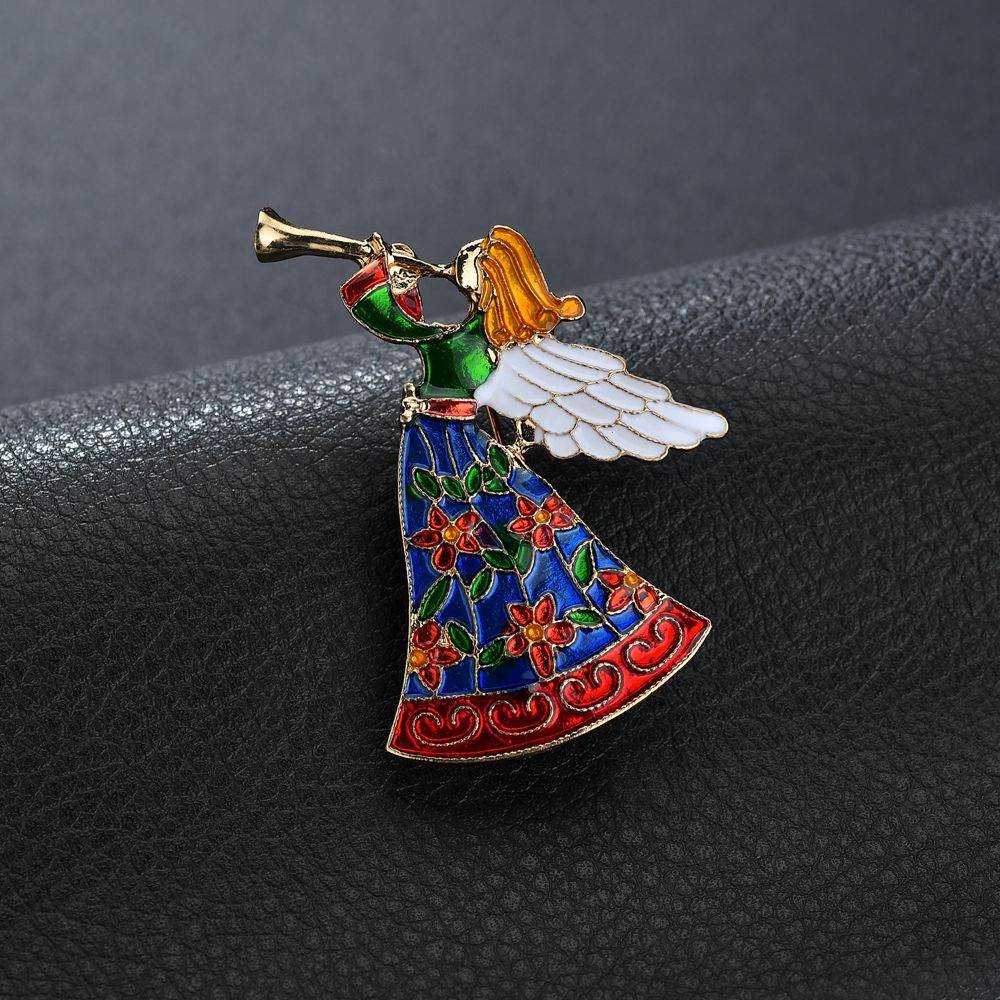 Cute angel wings enamel brooch