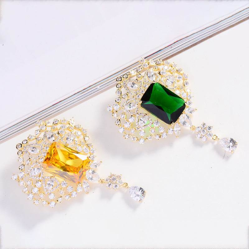 Emerald Zircon Brooch Elegant Style