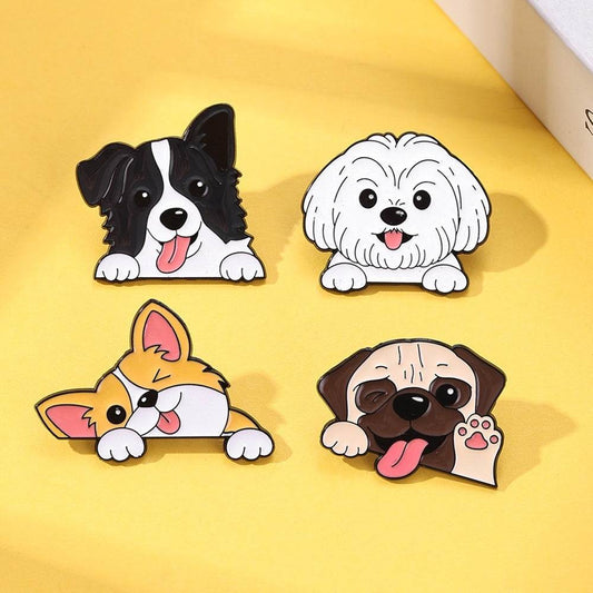 Corgi and Border Collie enamel dog brooch