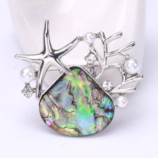 Abalone Shell Scallop Starfish Brooch High-end Elegant Pin Corsage - Broochs- Brooch - Broochs -
