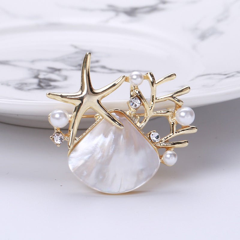 Abalone Shell Scallop Starfish Brooch High-end Elegant Pin Corsage - Broochs- Brooch - Broochs -