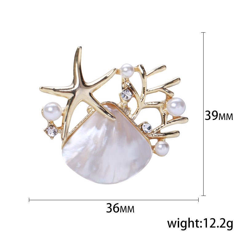 Abalone Shell Scallop Starfish Brooch High-end Elegant Pin Corsage - Broochs- Brooch - Broochs -