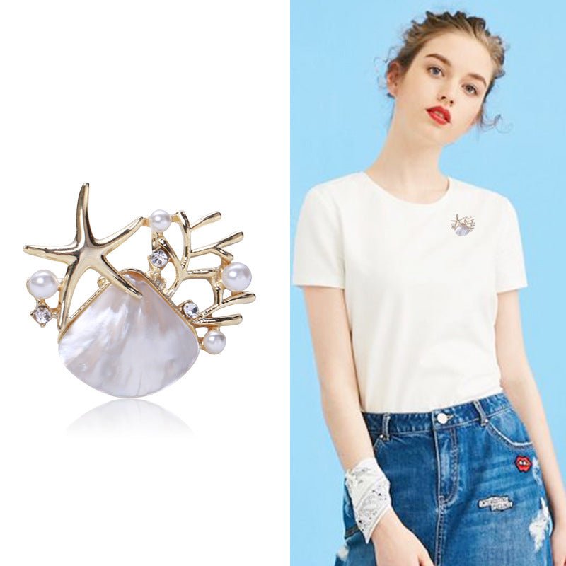 Abalone Shell Scallop Starfish Brooch High-end Elegant Pin Corsage - Broochs- Brooch - Broochs -