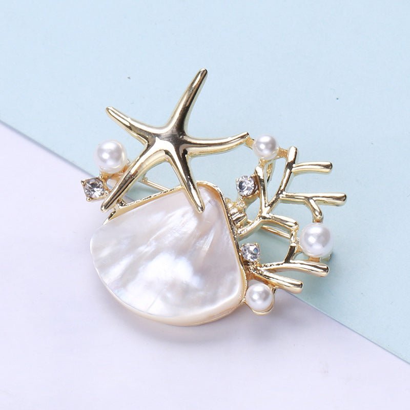 Abalone Shell Scallop Starfish Brooch High-end Elegant Pin Corsage - Broochs- Brooch - Broochs -