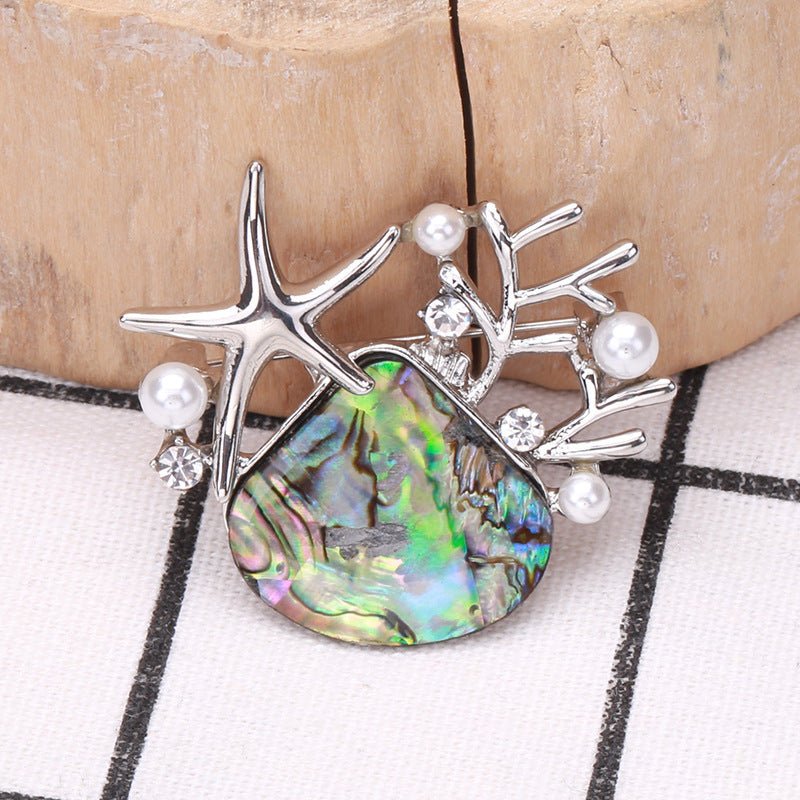 Abalone Shell Scallop Starfish Brooch High-end Elegant Pin Corsage - Broochs- Brooch - Broochs -