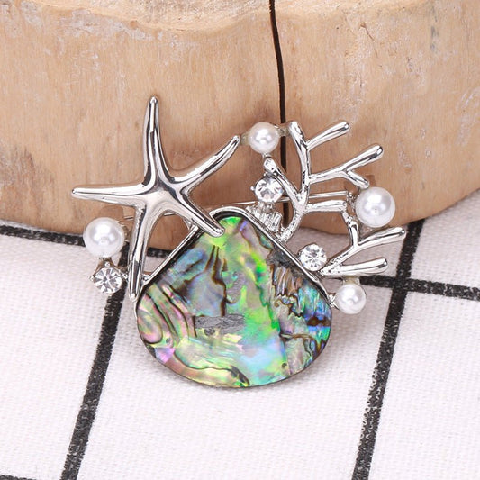 Abalone Shell Scallop Starfish Brooch High-end Elegant Pin Corsage - Broochs- Brooch - Broochs -