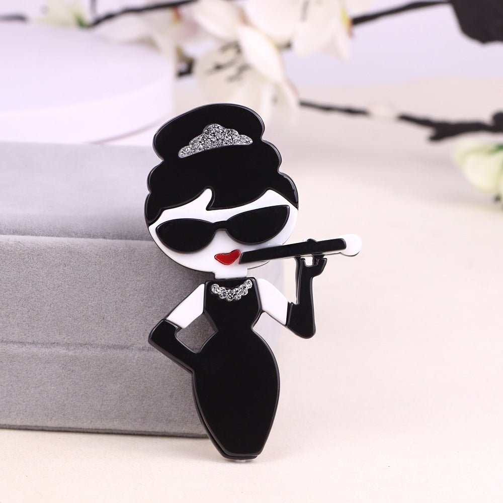 Acrylic Character Portrait Brooch Colored Acetate - Broochs- Brooch - Broochs -