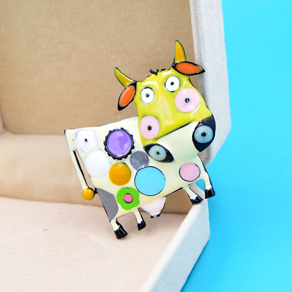 Animal Zodiac Cartoon Cow Brooch Alloy Painting Oil Clothing Accessories Pin - Broochs- Brooch - Broochs -