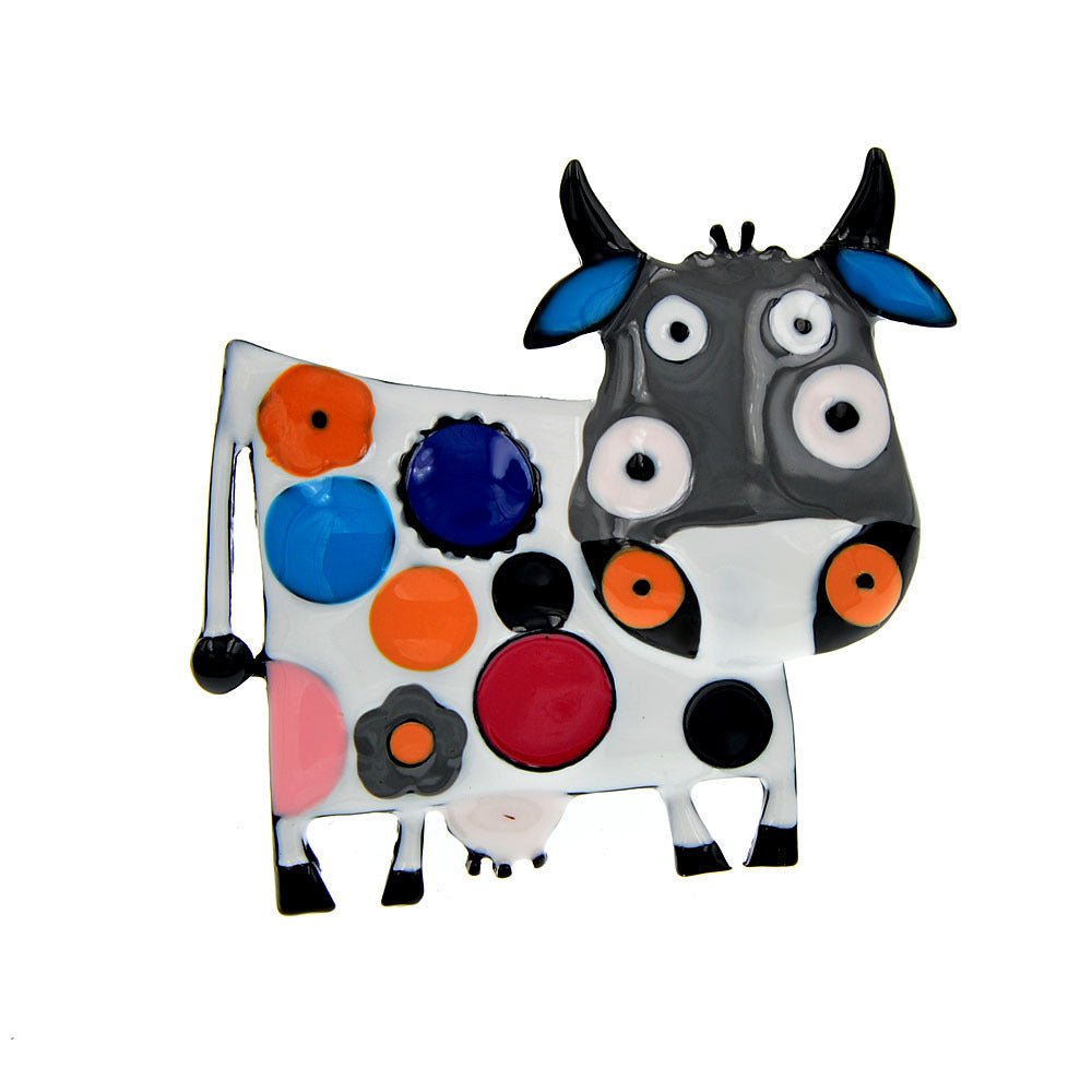 Animal Zodiac Cartoon Cow Brooch Alloy Painting Oil Clothing Accessories Pin - Broochs- Brooch - Broochs -