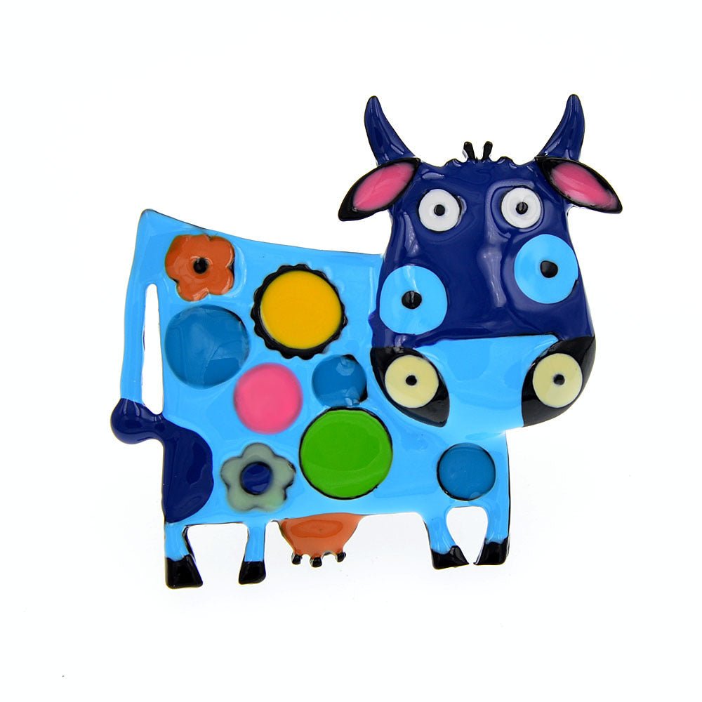 Animal Zodiac Cartoon Cow Brooch Alloy Painting Oil Clothing Accessories Pin - Broochs- Brooch - Broochs -