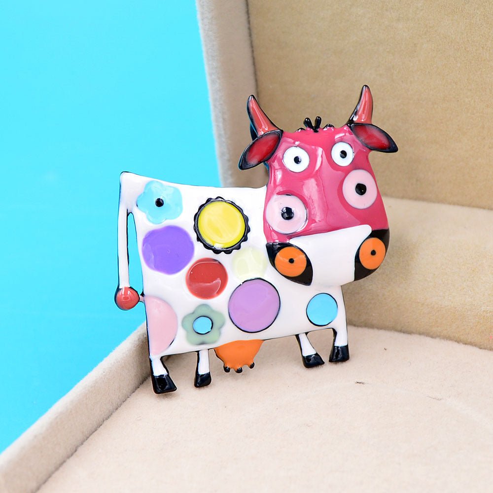 Animal Zodiac Cartoon Cow Brooch Alloy Painting Oil Clothing Accessories Pin - Broochs- Brooch - Broochs -