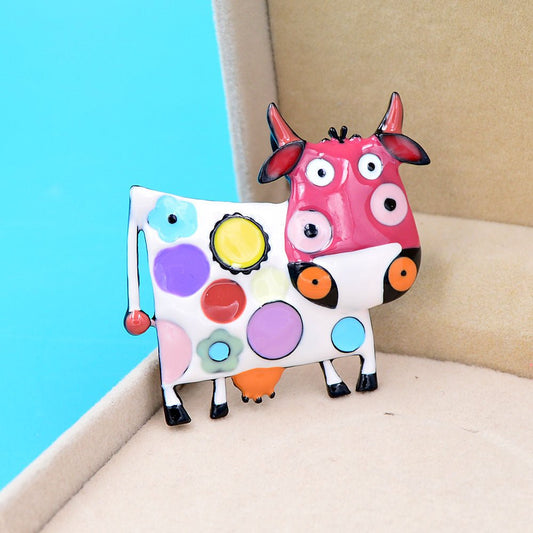 Animal Zodiac Cartoon Cow Brooch Alloy Painting Oil Clothing Accessories Pin - Broochs- Brooch - Broochs -