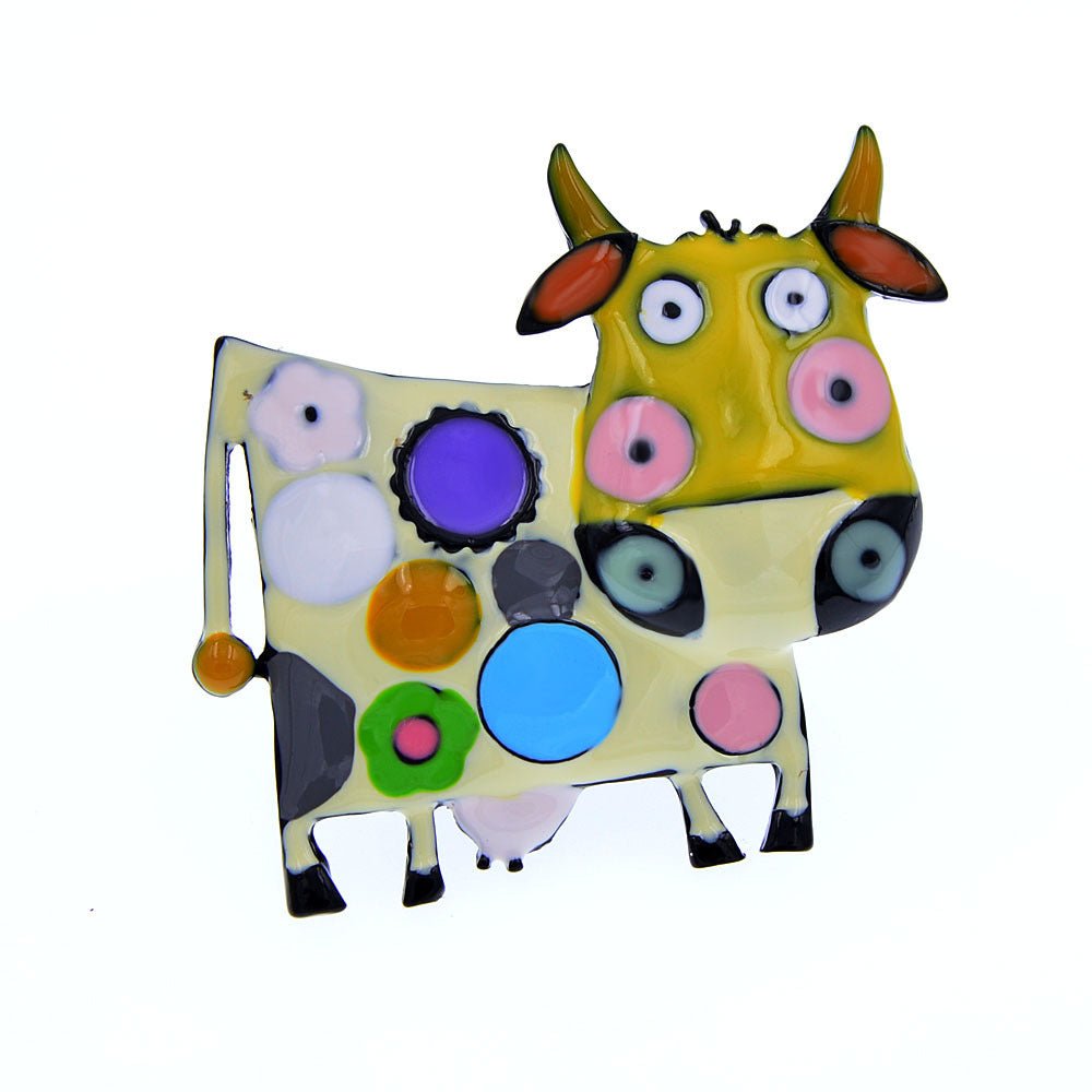 Animal Zodiac Cartoon Cow Brooch Alloy Painting Oil Clothing Accessories Pin - Broochs- Brooch - Broochs -