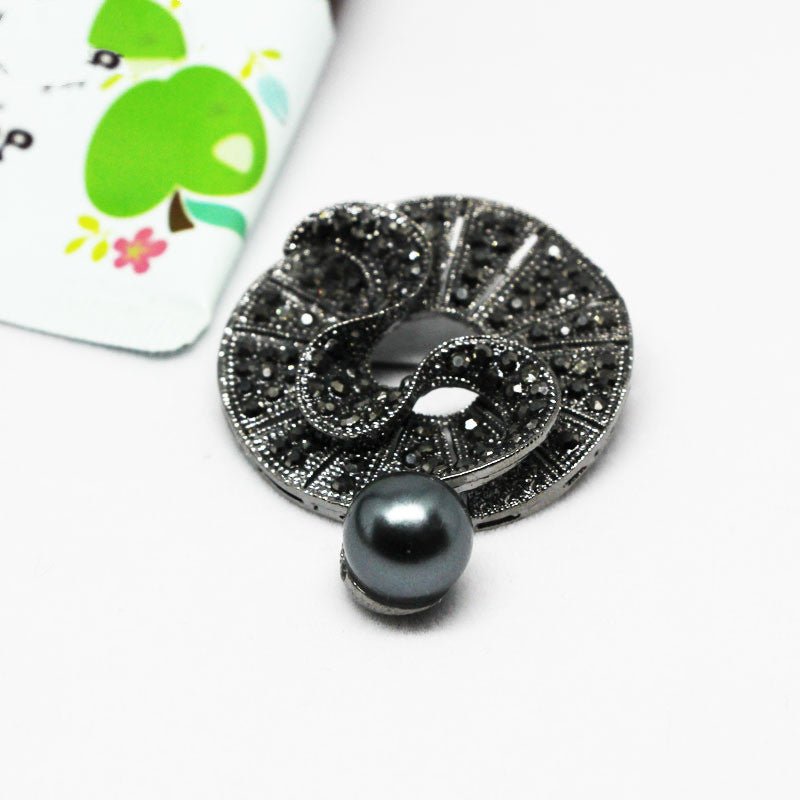 Black Diamond Crystal Pearl Brooch - Broochs- Brooch - Broochs -