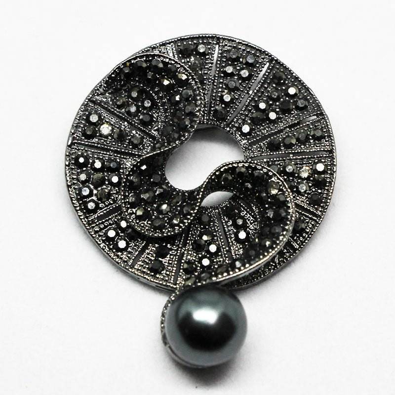 Black Diamond Crystal Pearl Brooch - Broochs- Brooch - Broochs -