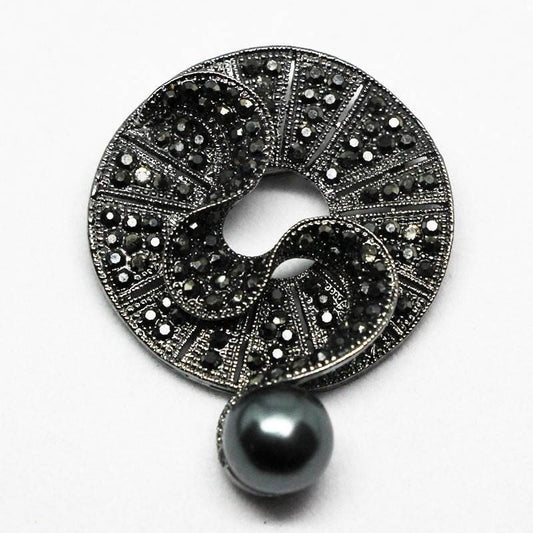 Black Diamond Crystal Pearl Brooch - Broochs- Brooch - Broochs -