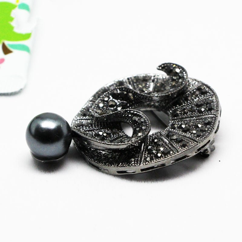 Black Diamond Crystal Pearl Brooch - Broochs- Brooch - Broochs -