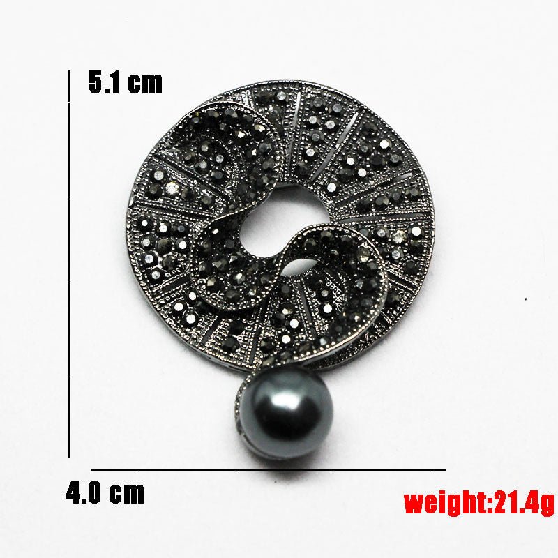Black Diamond Crystal Pearl Brooch - Broochs- Brooch - Broochs -