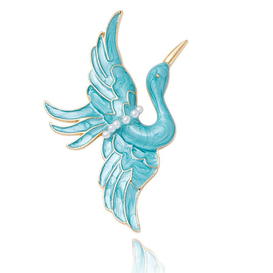 Blue Crane Brooch Enamel Drop Oil Pearl Brooch - Broochs- Brooch - Broochs -