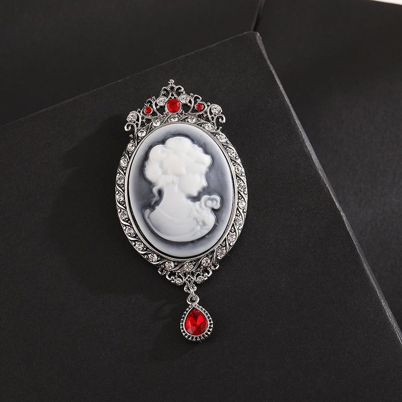 Brooch Women's Coat Accessories Rhinestone Retro Beauty Head Brooch Water Drop Pendant - Broochs- Brooch - Broochs -
