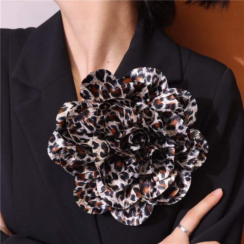 French satin leopard print flower brooch