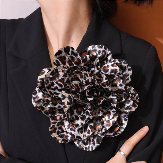 French satin leopard print flower brooch