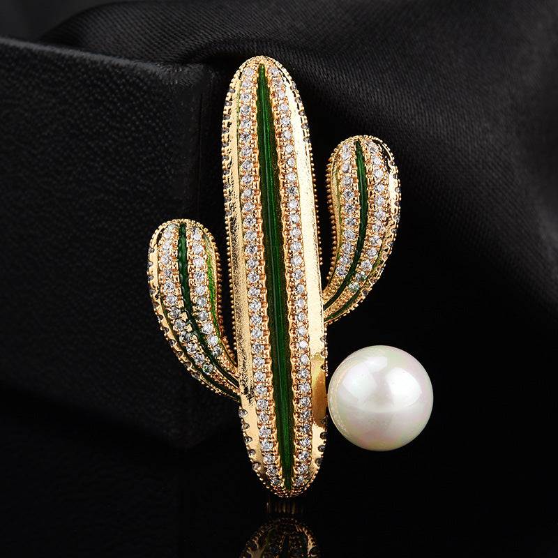 Luxury Cactus Pearl Brooch Pin