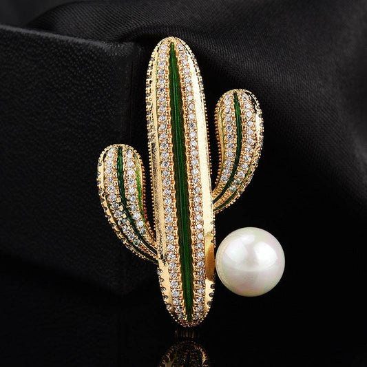 Luxury Cactus Pearl Brooch Pin