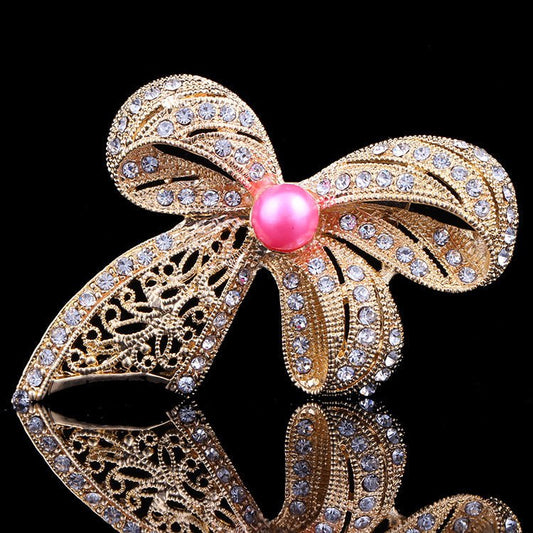Diamond-encrusted Bow Brooch High-end Clothing Brooch - Broochs- Brooch - Broochs -