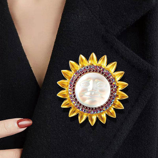 Smiley sun enamel brooch pin