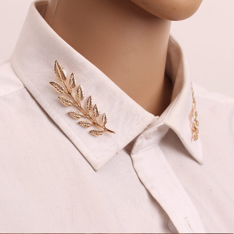 Elegance Leaf Shaped Brooch Personality Shirt Collar Pin Suit Collar Buckle Corsage - Broochs- Brooch - Broochs -