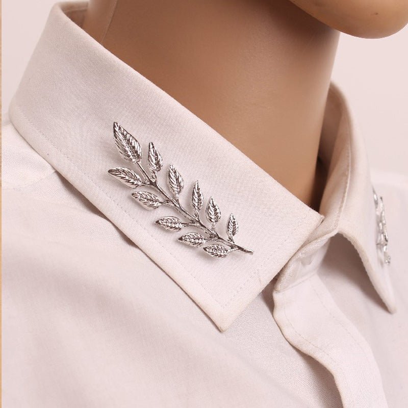Elegance Leaf Shaped Brooch Personality Shirt Collar Pin Suit Collar Buckle Corsage - Broochs- Brooch - Broochs -