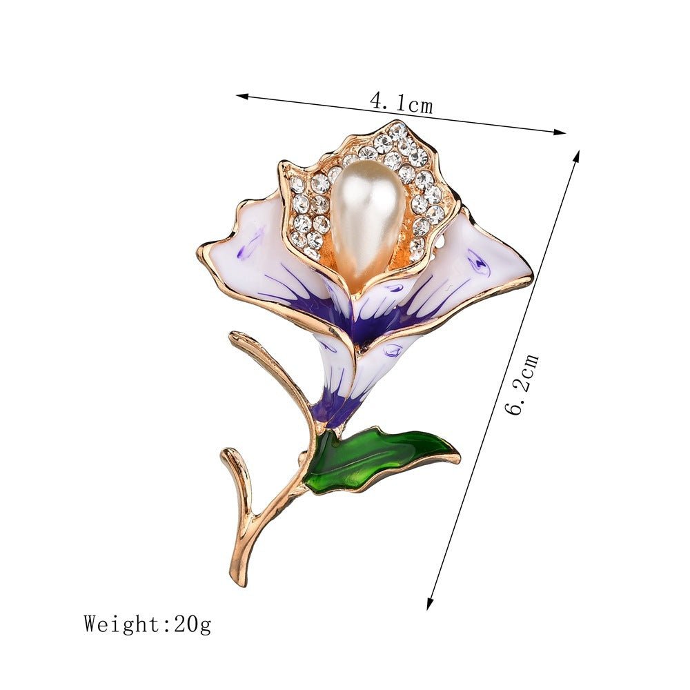 Elegant Flower Pearl Painting Oil Brooch Fashion All-match Alloy Chest Ornament - Broochs- Brooch - Broochs -