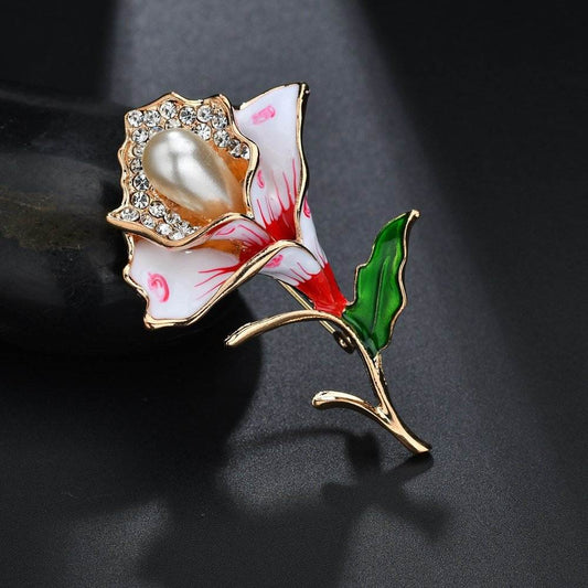 Elegant Flower Pearl Painting Oil Brooch Fashion All-match Alloy Chest Ornament - Broochs- Brooch - Broochs -