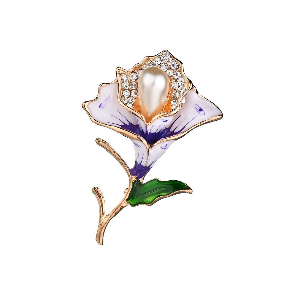 Elegant Flower Pearl Painting Oil Brooch Fashion All-match Alloy Chest Ornament - Broochs- Brooch - Broochs -