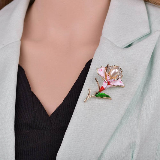 Elegant Flower Pearl Painting Oil Brooch Fashion All-match Alloy Chest Ornament - Broochs- Brooch - Broochs -