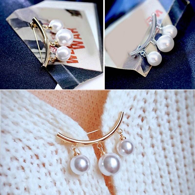 Fashion Pearl Fixed Strap Charm Safety Pin Brooch Sweater Cardigan Clip Chain Brooches Jewelry Wholesale - Broochs- Brooch - Broochs -