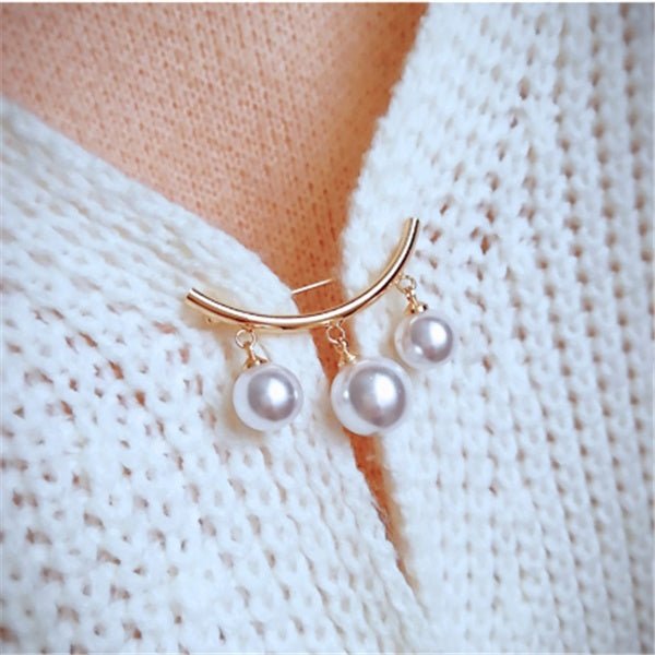 Fashion Pearl Fixed Strap Charm Safety Pin Brooch Sweater Cardigan Clip Chain Brooches Jewelry Wholesale - Broochs- Brooch - Broochs -