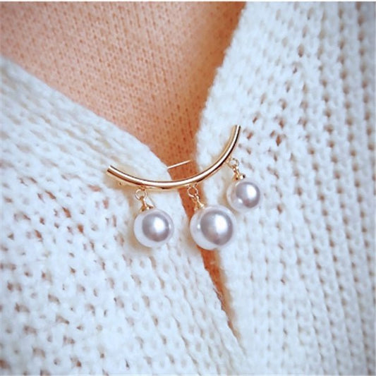 Fashion Pearl Fixed Strap Charm Safety Pin Brooch Sweater Cardigan Clip Chain Brooches Jewelry Wholesale - Broochs- Brooch - Broochs -